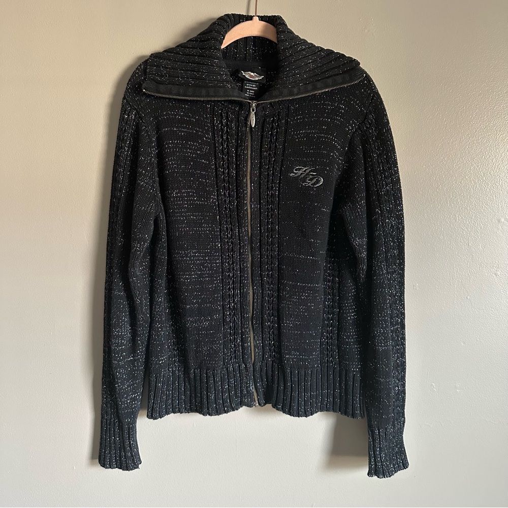 Harley-Davidson Black Sparkly Knit Zip-Up Cardigan